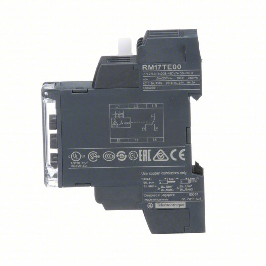 DIN-rail phase check relay, rated 5A, 208–480v AC range