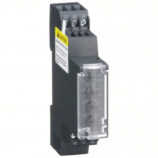 DIN-rail phase check relay, rated 5A, 208–480v AC range