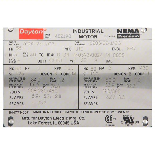 General Purpose Motor: 2 HP, 230/460V AC