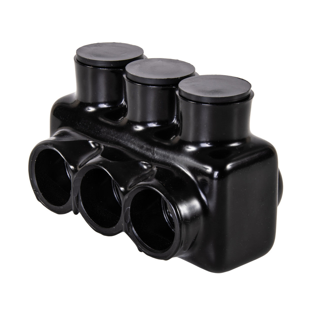 Pre-insulated three-port side-entry connector, fits 1/0–14 AWG, Black