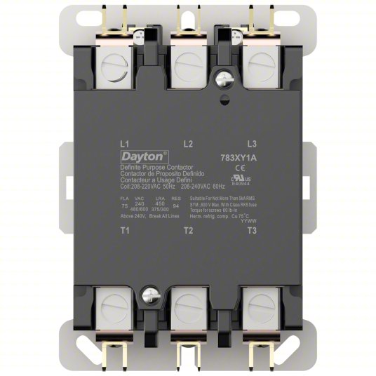 3-pole AC contactor unit, 75A, 208–240V, one-direction